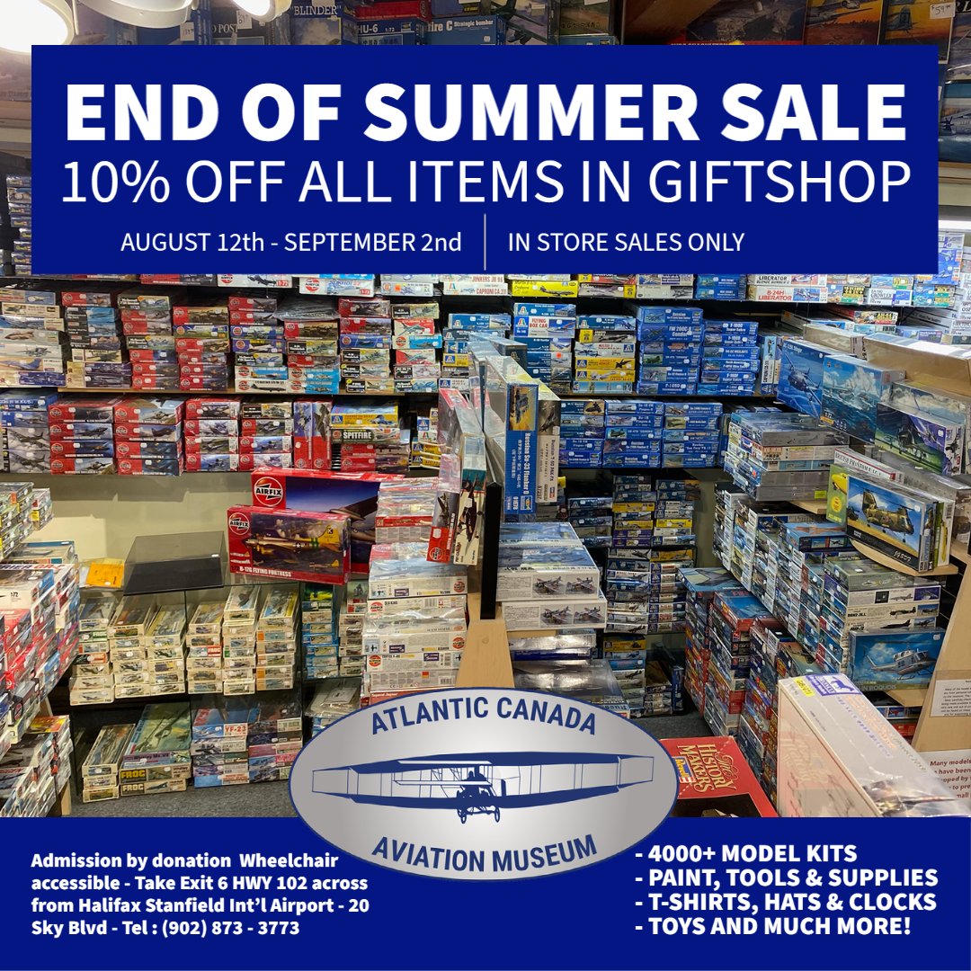 ACAMuseum's tweet image. Hey folks make sure to stop by before the end of summer to take advantage of our end of summer sale in our TAX FREE giftshop.
-
#ACAM #ACAMuseum #Aviation #Hobby #HFXHobby