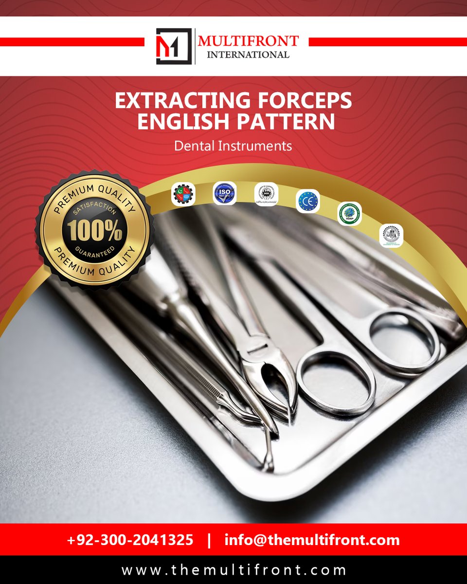 Enhance Dental Procedures with MultiFront's Extracting Forceps English Pattern
#dentalcare  #dental #usa #new #newyork #multi #multifront #toothextraction #gentletouch #qualitytools #expertcraftsmanship #comfortgrip #smilebright #multifrontinternational #dentalhealth  #precision