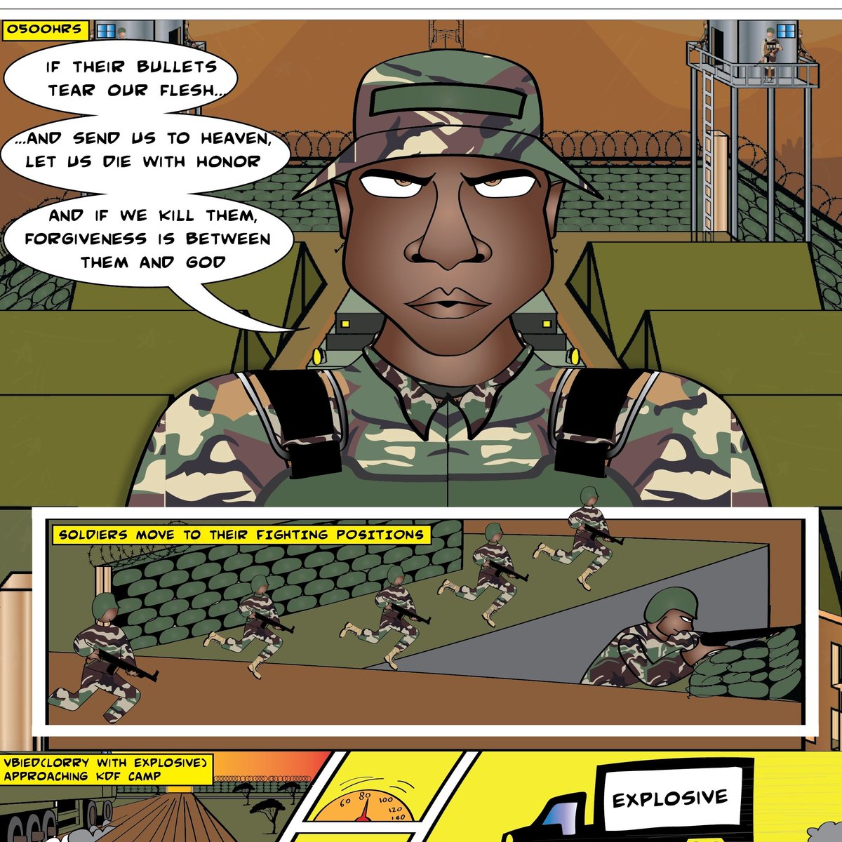 LET'S ALL FIGHT AGAINST TERRORISM!!!!!!)

Comic book I illustrated (in 2022) to complement the articulation of primary and secondary role of the Ministry of Defence.

#moodkenya #kenyanintuitiveartist #comicbookartist #militarycomics #militarymission #antiterrorism #terrorism