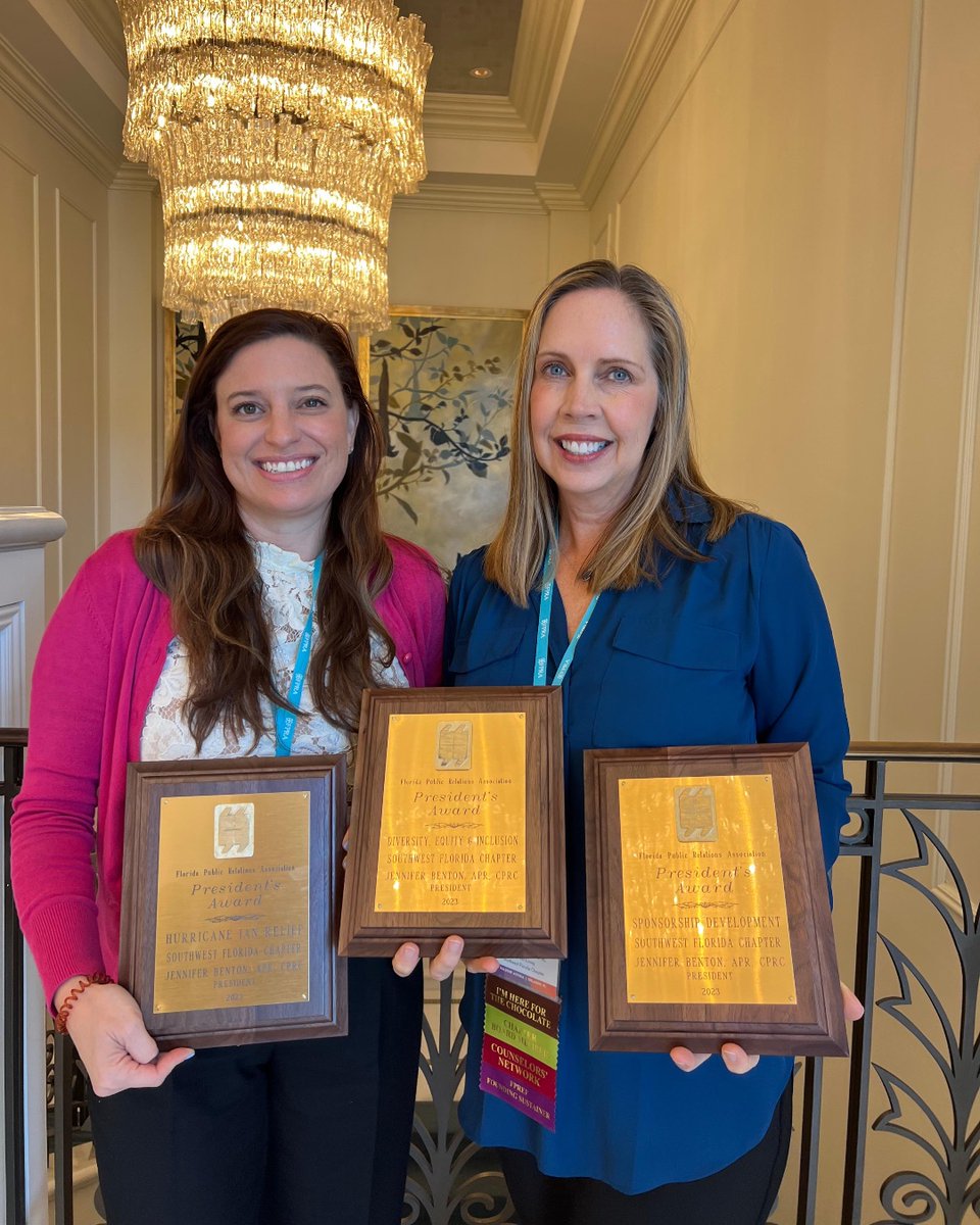 SWFL_FPRA's tweet photo. FPRA SWFL Chapter was honored with 3 President’s Awards at the Annual Conference for sponsorship development; diversity, equity and inclusion; and Hurricane Ian relief! Kudos to the board &amp; leadership team for their hard work. #FPRAConference #YouBelongAtFPRA https://t.co/ewfdb5Qy4Q