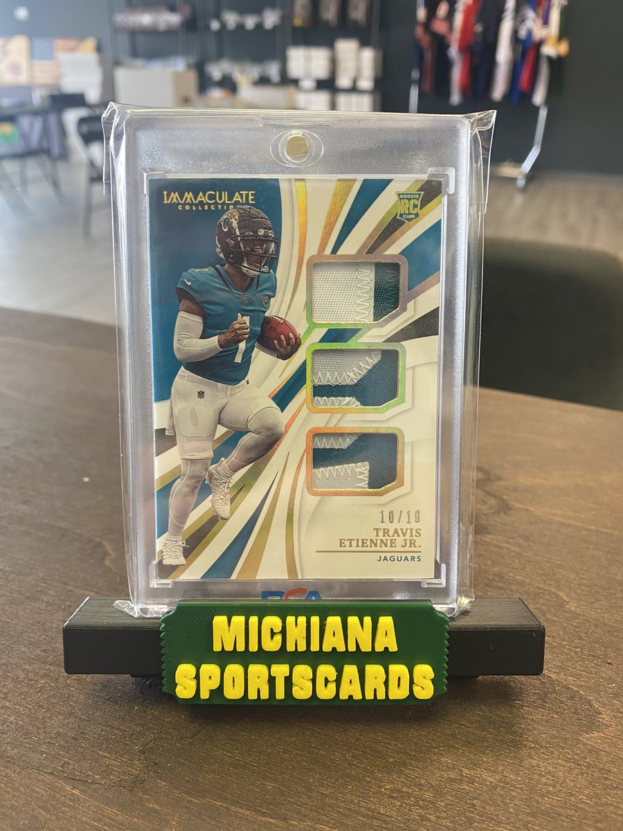 MichianaSC's tweet photo. Travis etienne Jr immaculate patch 10/10! 

#whatnot #sportscards #singles #giveaways #michianasportscards #thehobby #footballcards #basketballcards #baseballcards #hobbybox #follow #supportsyourlocalhobbyshop https://t.co/m8r9cpoQ83