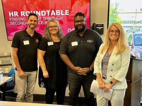 ClermontChamber's tweet photo. HR Roundtable on #SecondChance hiring was a success! Thanks to sponsors @WGUOhio @StrategicHR @PayrollPartners @SharefaxCU, panelists @ValeriePlis @BasetteSmithII @BrettRalston, and facilitators @RobinThrockmorton @MattFlynnPP for making it happen! #ProudlyClermont #HRRoundtable https://t.co/9ajzHcxTEk