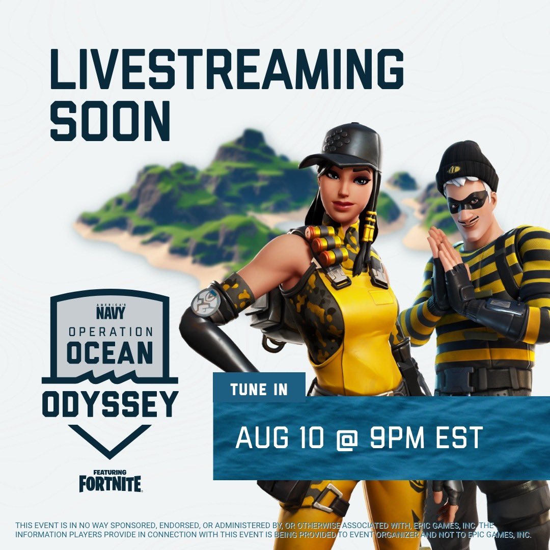 Are you ready for an epic journey through the deep blue sea? Tune into my stream tomorrow to watch me take on new Fortnite maps built by the finalists of Operation Ocean Odyssey and don’t forget to vote for your favorite. #ad 
#OperationOceanOdyssey x @AmericasNavy