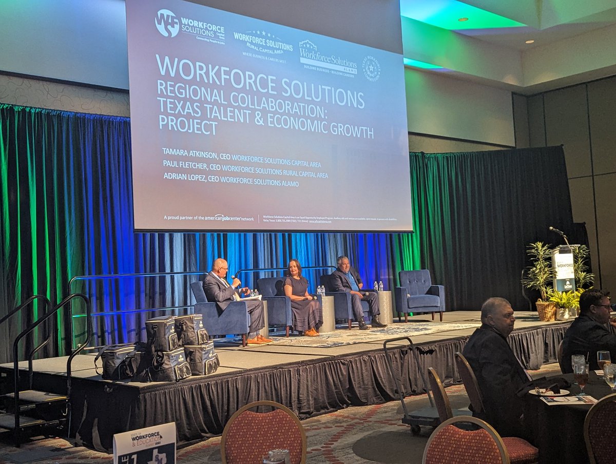 harris_tnt's tweet image. Last up on the lineup for today's  State of #Workforce &amp;amp; #Education Summit, panelists including Paul Fletcher @WFSRuralCapJobs, Tamara Atkinson @wfscapitalarea &amp;amp; Adrian Lopez @WSASanAntonio discussing how they are working together to serve businesses throughout the #megaregion.