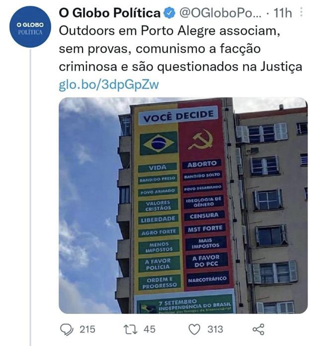 karinamichelin's tweet photo. Também não podemos esquecer e ignorar o papel fundamental da mídia, para que essa agenda nefasta escalasse. Graças ao @JornalOGlobo estamos nessa insegurança jurídica no país - vivendo o pior dos regimes. https://t.co/1JVU4qMnZi