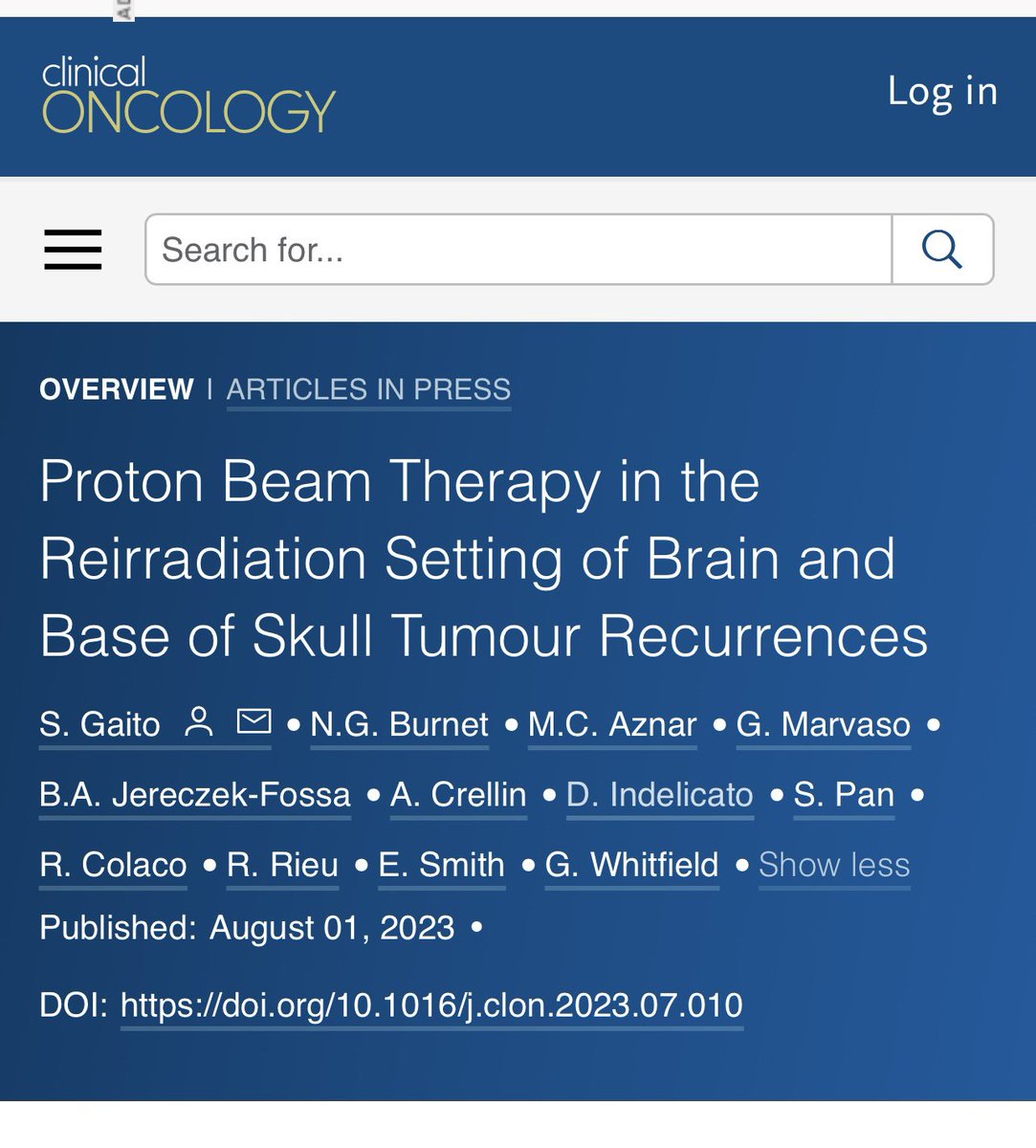 📍What are the outcomes of patients receiving proton therapy reirradiation for brain and base of skull tumour recurrences? A collaborative piece of work, available open access in @ClinOncology clinicaloncologyonline.net/article/S0936-…