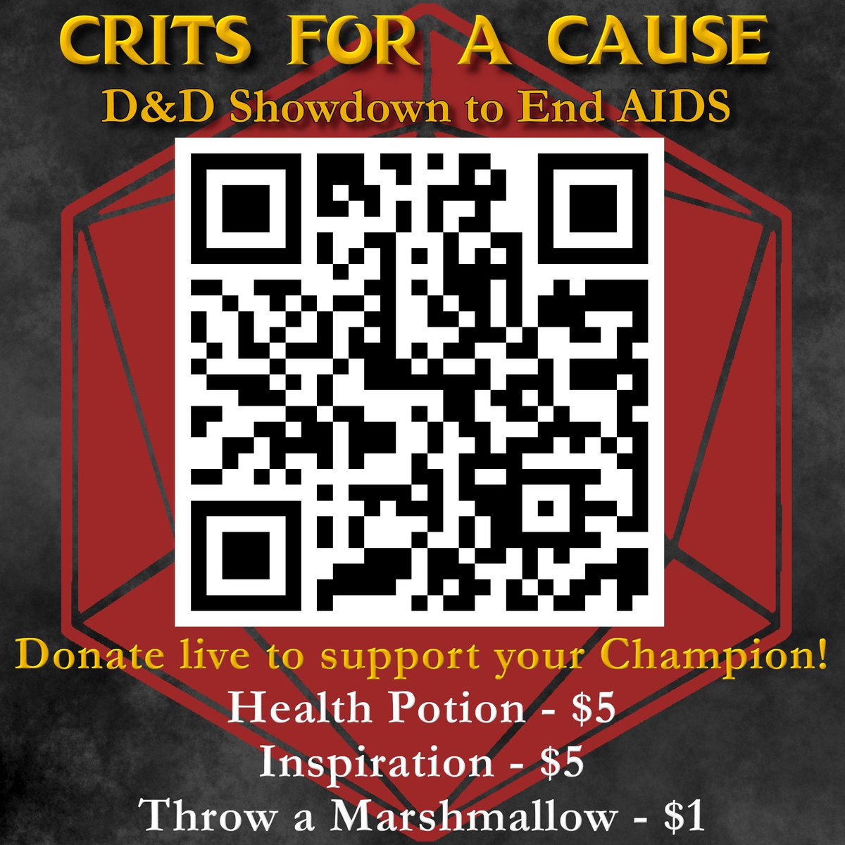 tinyduckmedia's tweet photo. Friday! The brackets are set! Join us as we battle to end AIDS! Tune in to see 1 v 1 battles to raise money for @AIDSChicago Donate during the event to buy your champion health potions, spells slots, fun prizes!

https://t.co/BrYr9Gj46H

#CritsForACause #DnD #AIDSRunWalkChicago https://t.co/NWjlsz1tTs