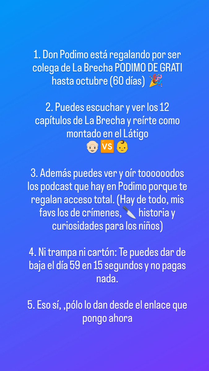Mañana jueves acaba el regalo de <a href="/PodimoSpain/">Podimo Spain</a> . Ojo, solo vale desde aquí 👉🏻go.podimo.com/es/labrecha