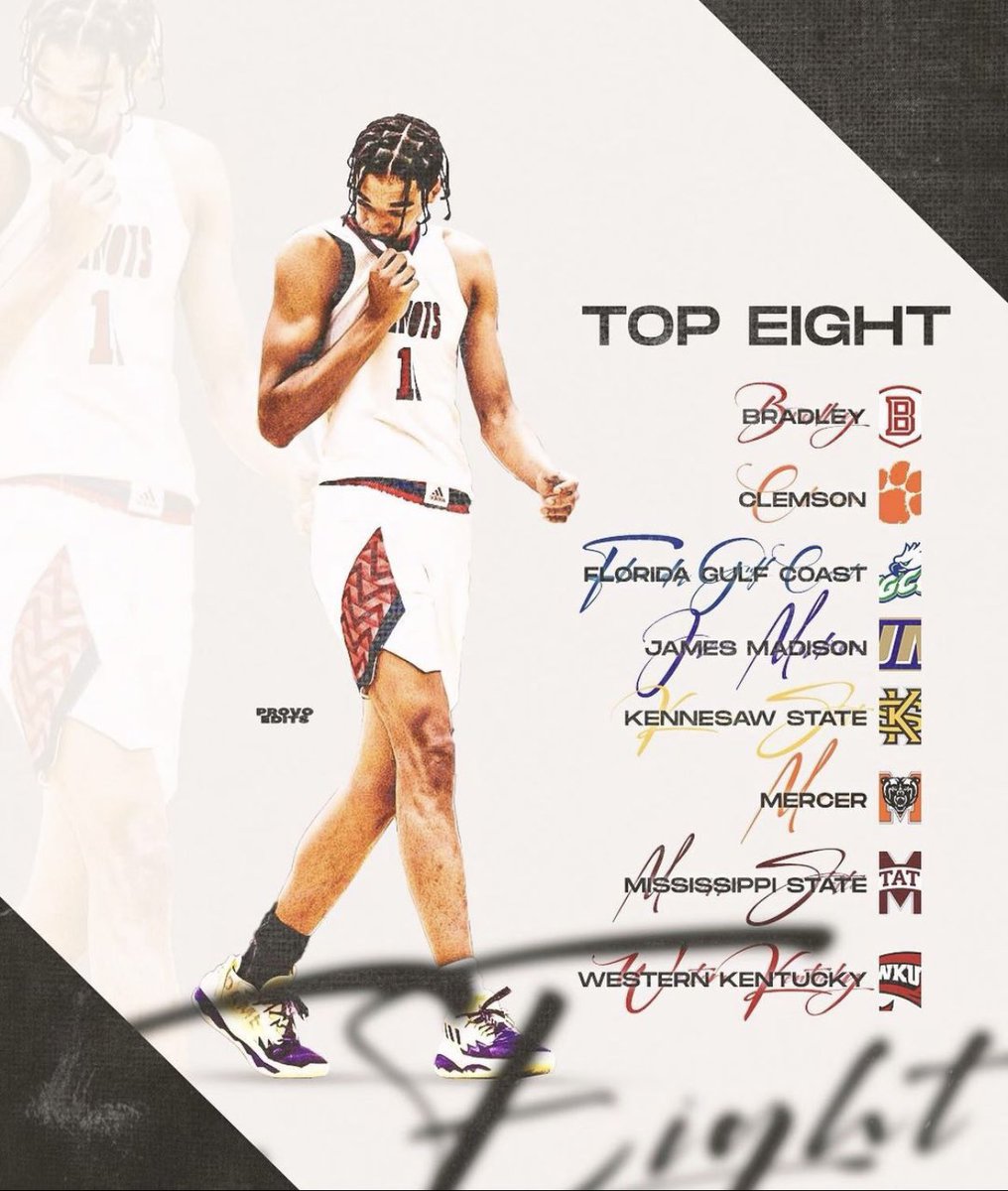 2024 F Micah Smith has released a Top 8 of the following schools: Bradley Clemson FGCU James Madison Kennesaw State Mercer Mississippi State Western Kentucky @MicahSmith_11 Graphic by Provo Edits.