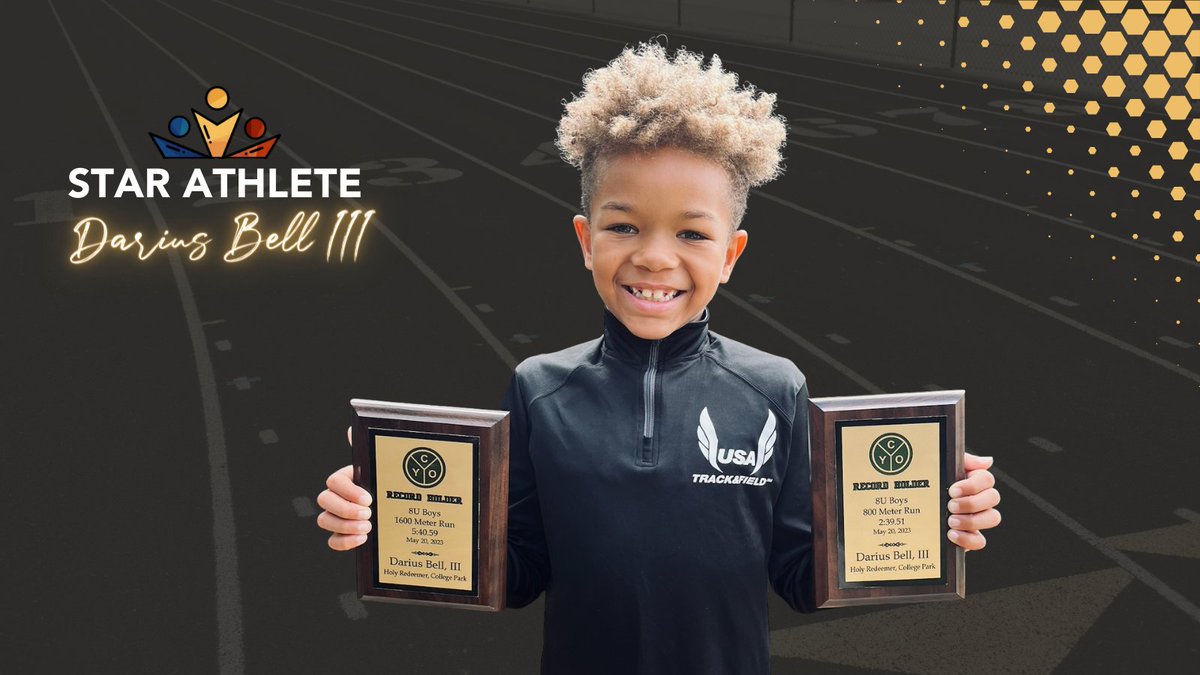 Darius Bell III, a 3rd grader at St. Jerome Academy, broke the CYO records in both the 800 &amp; 1600 races at 2023 CYO Track and Field Championship Meet. Please join us in congratulating Darius on a great season and wishing him the best in his academic and athletic future!🏆