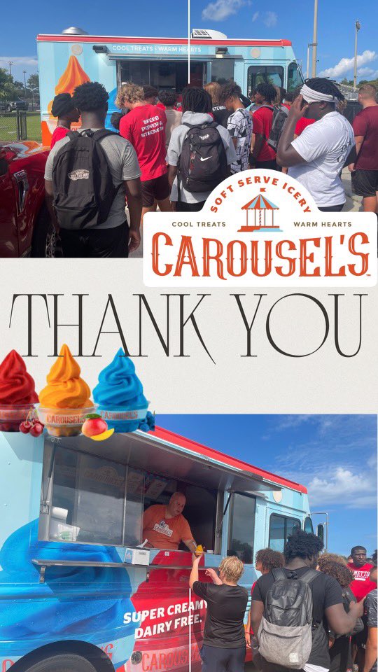 Thank you Carousel’s of Manasota for taking care of our guys after our final practice before school resumes! #TigerPride🐅 #CampSeason