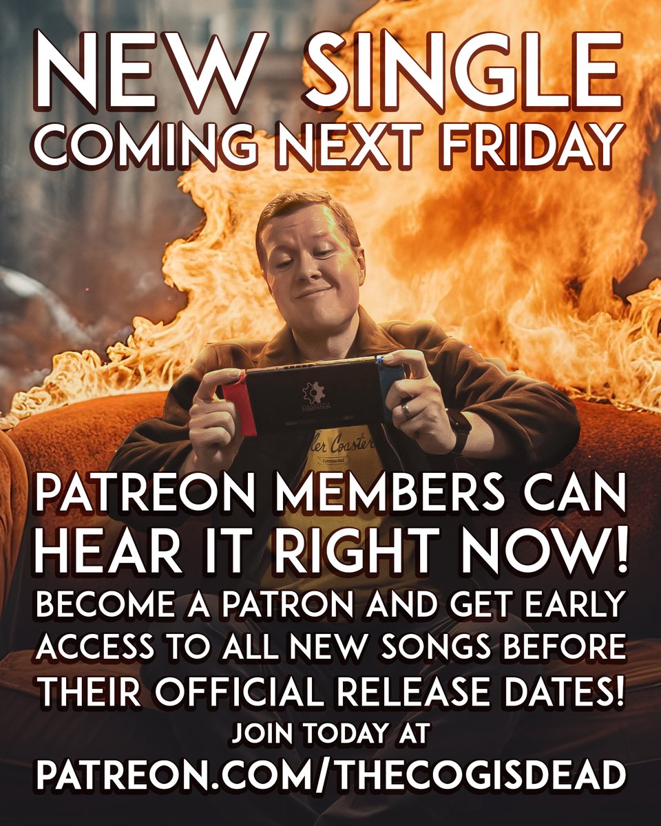 New song coming 8/18/23, but Patreon members can hear it RIGHT NOW! Hear songs before they're released, plus by being a monthly patron you're directly supporting independent music &amp; helping The Cog is Dead to keep making music full time! Join today at patreon.com/thecogisdead