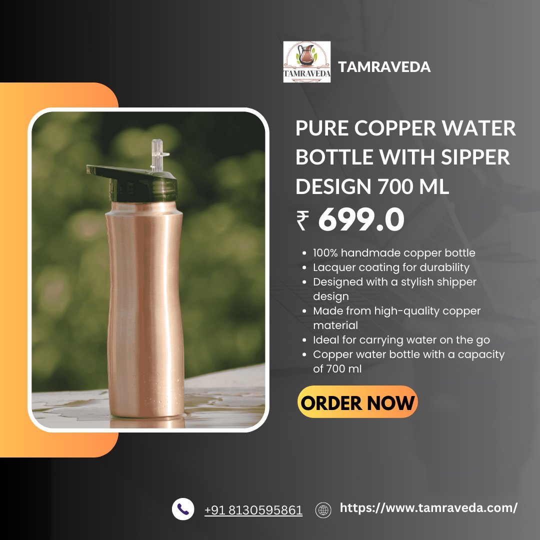 Pure Copper Water Bottle With Sipper Design 700 ML
Just At Rs. 699
Order Now
tamraveda.com

#copperwaterbottle
#copperglass #cups
#coppercooking #accessories
#massagetool
#corporategifts #coppergiftscookiecutters #coppergifts #copperanniversary #health 
#uttarpradesh