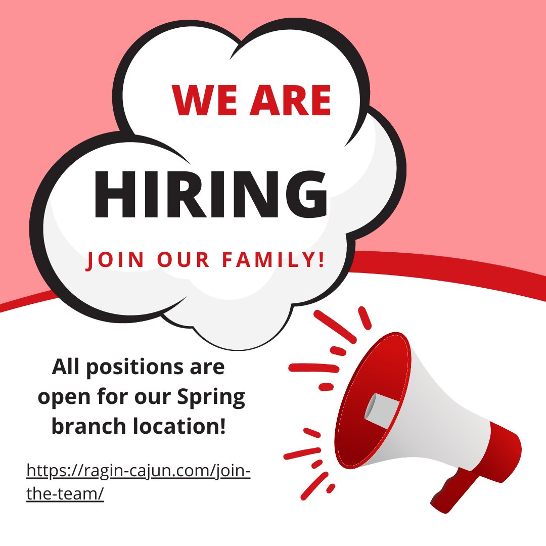 ragincajunhou's tweet image. Join the Ragin' Cajun Team. 
Now Hiring for Spring Branch Location. 
#bartenders #servers #cashiers #linecook #cooks 
#ragincajun #Houston