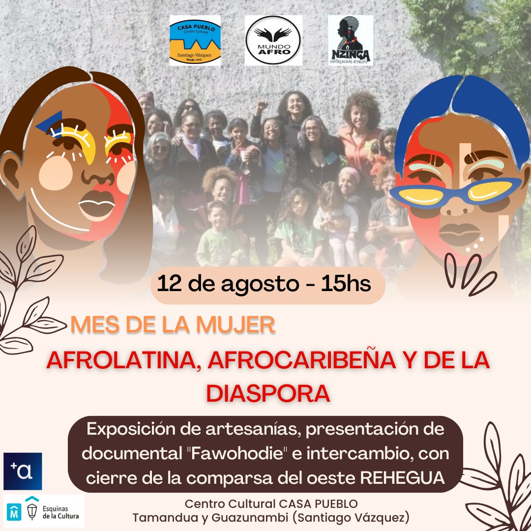 En el marco del mes de la mujer afrolatina, afrocaribeña y de la diaspora, el Centro Cultural Casa Pueblo invita a participar de la: Exposición de artesanías, documental audiovisual, comparsa del Oeste REHEGUA. 
.
#municipioA #comparsa #mujerafro #diaspora #afrouruguaya #im