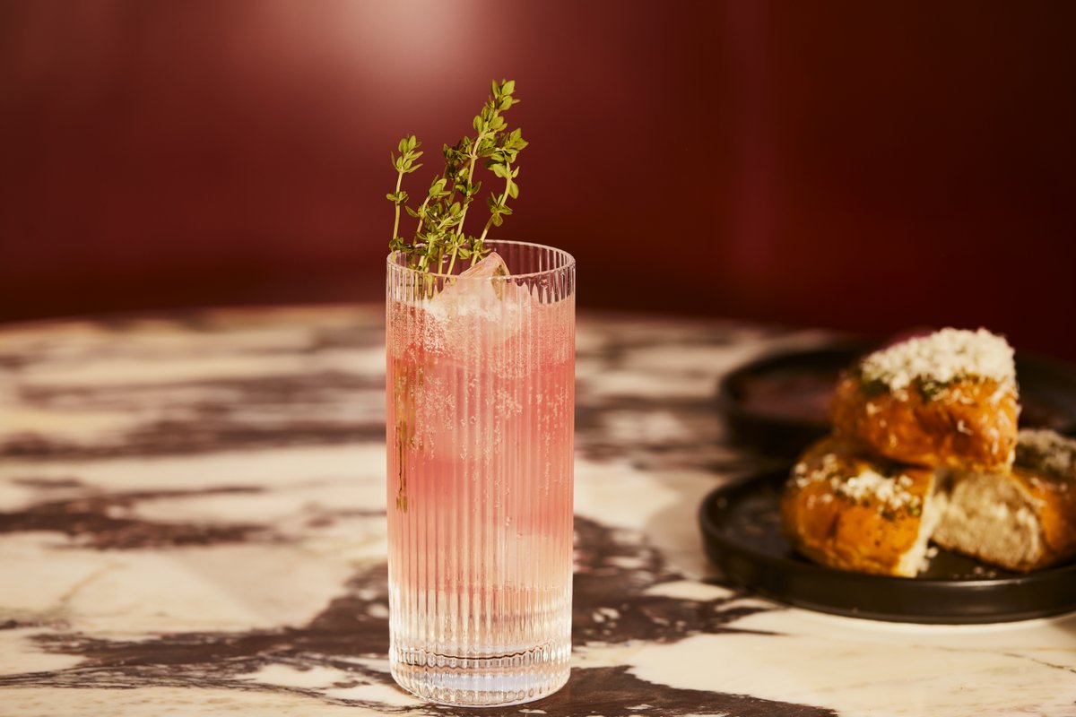 A non-alcoholic alternative; our 'Seaside Paloma' made with Everleaf Marine, Fever-Tree grapefruit soda and fresh thyme