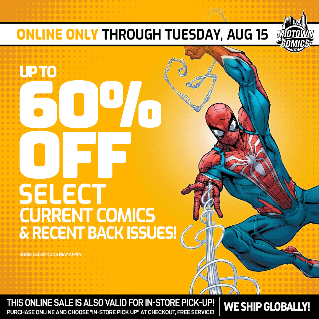 MidtownComics's tweet photo. 🙌#Wednesday is for #comicbooks! 

Celebrate #NCBD with a cart of #currentcomics and recent #backissues up to 60% off!

Shop online this week thru TUES AUG 15 and save BIG on #SpiderMan #FantasticFour #Superman and #BlueBeetle (and more!) #comicbooks

🛍️https://t.co/KvqZAdBehQ https://t.co/hG5r9hK4vA