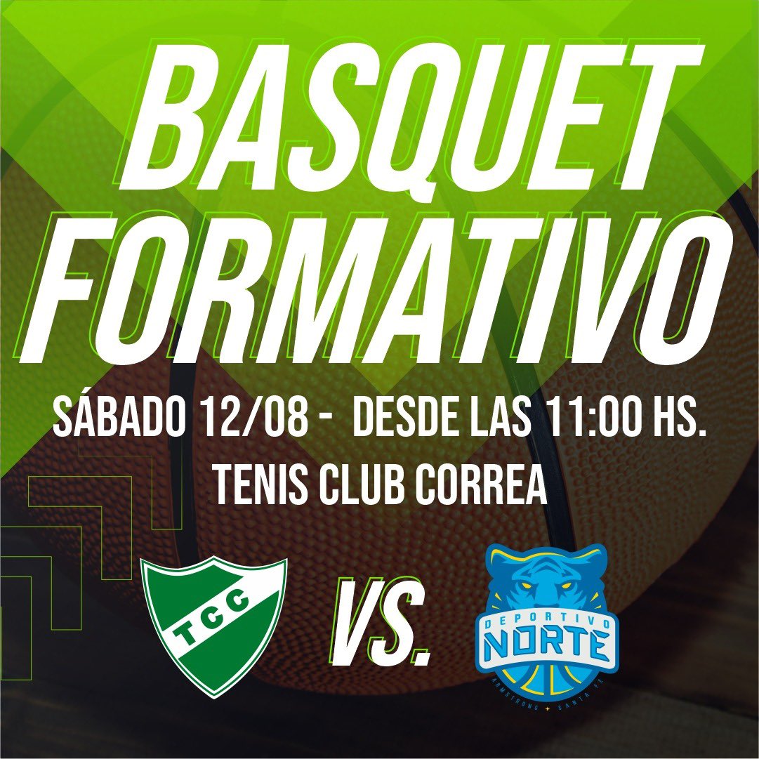🏀 Basquet Formativo 🏀
Este Sabado 12/8 recibimos al club Norte en el gimnasio 20 de Junio! 
10 hs Escuelita
11 hs Pre mini
12 hs Mini
13 hs U14
14:30 U16
16 hs U18
17:30 U21

#tcc #tenisclubcorrea #basquet #basquetformativo #unclubdeamigos