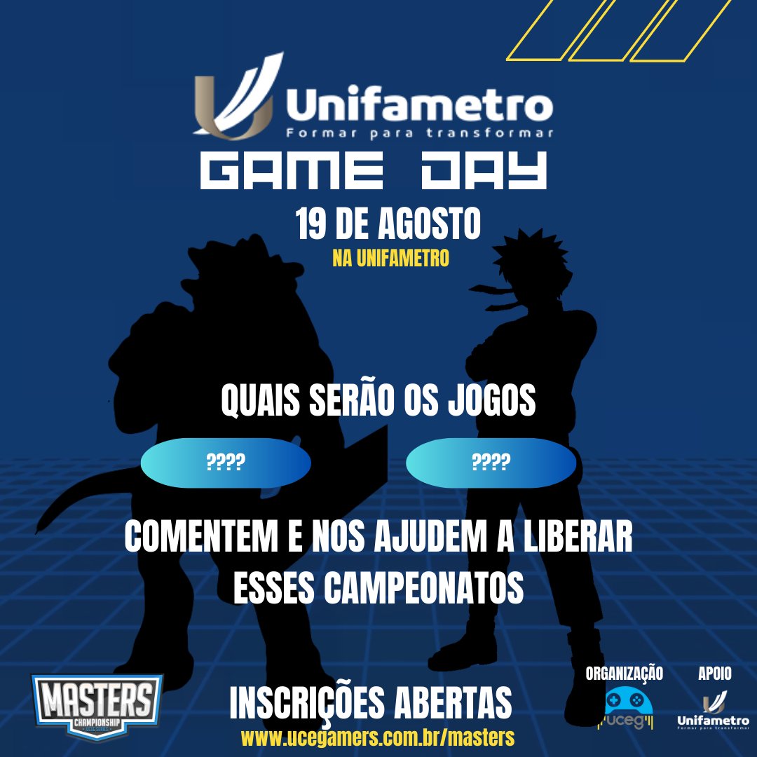 ucegamers's tweet photo. Que tal mais atrações #GameDayUniFametro e você agora tem o desafio para destravar os SIDE CHAMPS - Bora curtir e comentar sobre quais serão esses jogos?
https://t.co/mw9cAeZyTh https://t.co/GDgfvdlhHY