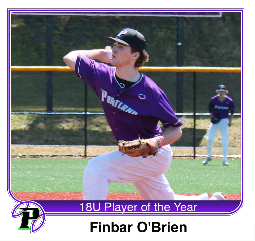portlandbbclub's tweet photo. Congrats to 18U Player of the Year Finbar O’Brien.  A true 2 way player, Fin threw 29 innings giving up 18 hits, 9 runs with 1 earned, waked 10 and struck out 49.  Opponents hit .165. https://t.co/B5qhEZZh4K