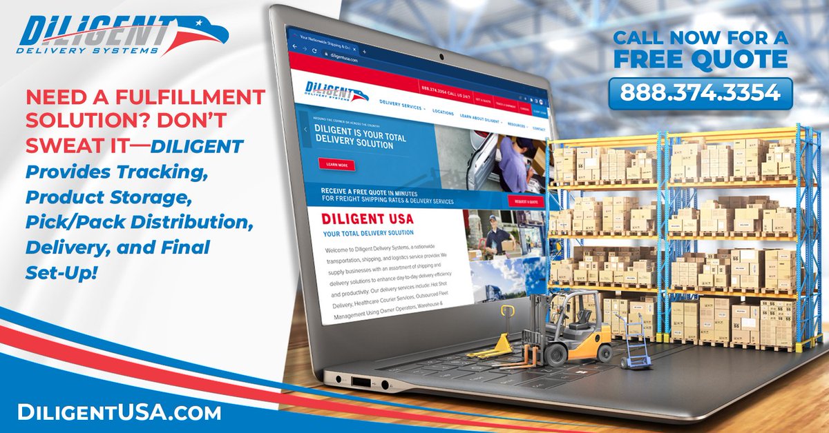 EXCourierIntl's tweet photo. Need a COMPLETE Fulfillment Solution? DILIGENT takes care of it ALL!  https://t.co/c7atH8Lys2 #medicalcourier #fleetmanagement #hotshot #warehousing #logisticsmanagement #customshipping #deliverysolutions #freightforwarding #fulfillment #pickpack https://t.co/1qhWDuALth