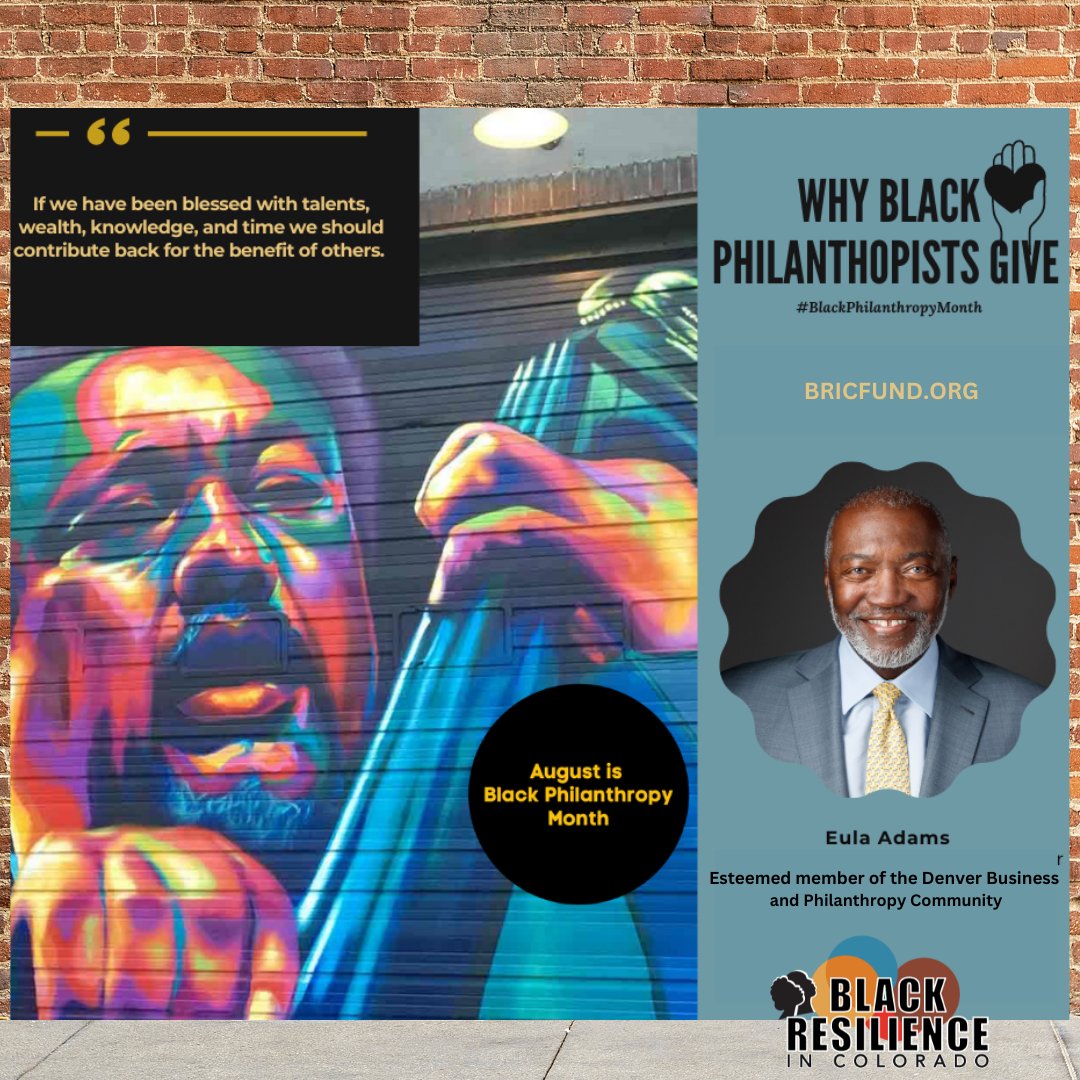 #WednesdayWisdom
Why We Must Give: 'If you have been blessed with talents, wealth, knowledge, and time, we should contribute back for the benefit of others.” -Eula Adams, esteemed member of the Denver Business and Philanthropic Community.
 
#bricfundco #givingblack #metrodenver