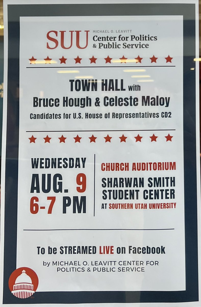 BHough4Congress's tweet photo. Looking forward to this event tonight. Thank you SUU Center for Politics &amp; Public Service for hosting. Hope to see you there!

#UTCD #utpol #brucehoughforcongress #utgop https://t.co/W9rRYZszC5