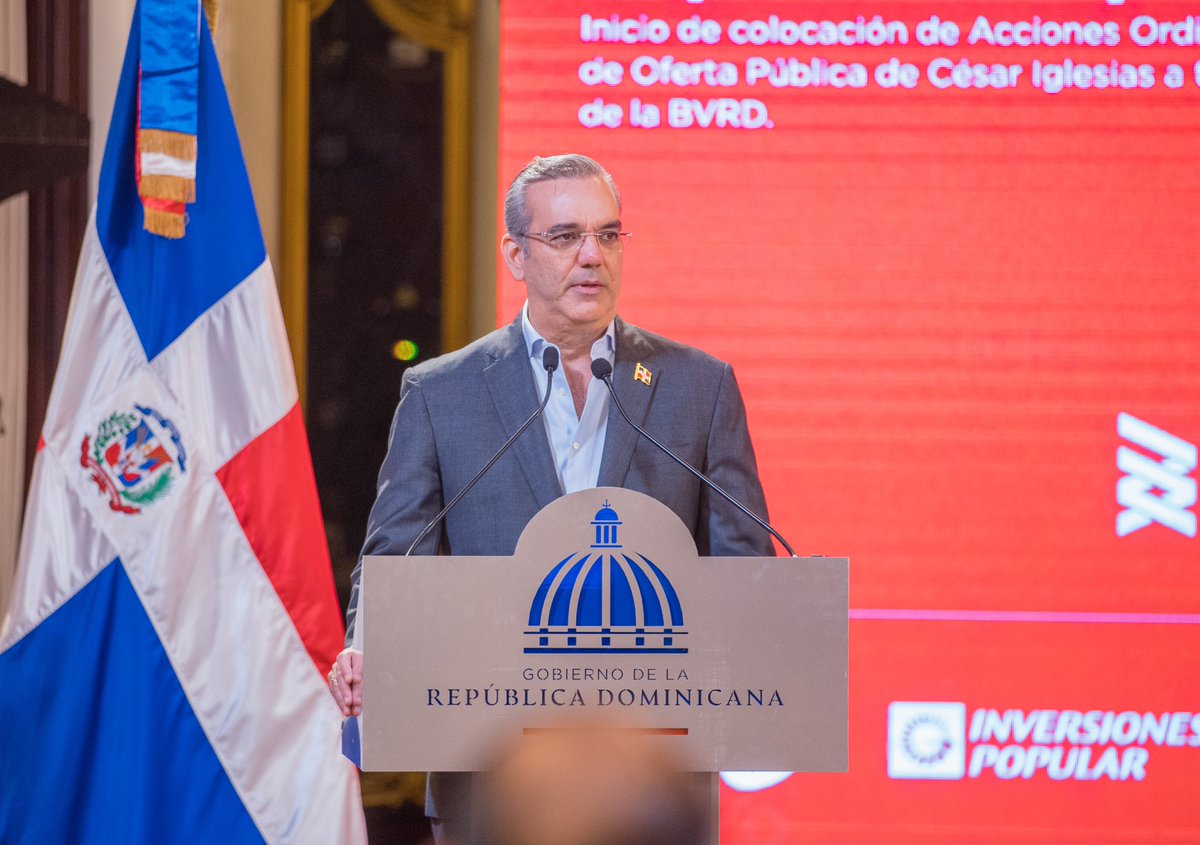 El presidente @LuisAbinader, junto con la <a href="/SIMVRDO/">Superintendencia del Mercado de Valores</a>, anunció el inicio de colocación del primer programa de emisión de Acciones Ordinarias de Oferta Pública de la industria del mercado de capitales del país, estructurado para la empresa César Iglesias, por BHD Puesto de Bolsa.