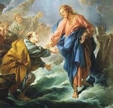 « Pierre fait un saut par-dessus bord et va vers Jésus. Mais, quand il est à une cinquantaine de mètres de la barque et à peu près autant de Jésus, il est pris par la peur. Jusque là, il a été soutenu par son élan d'amour. » 🔽