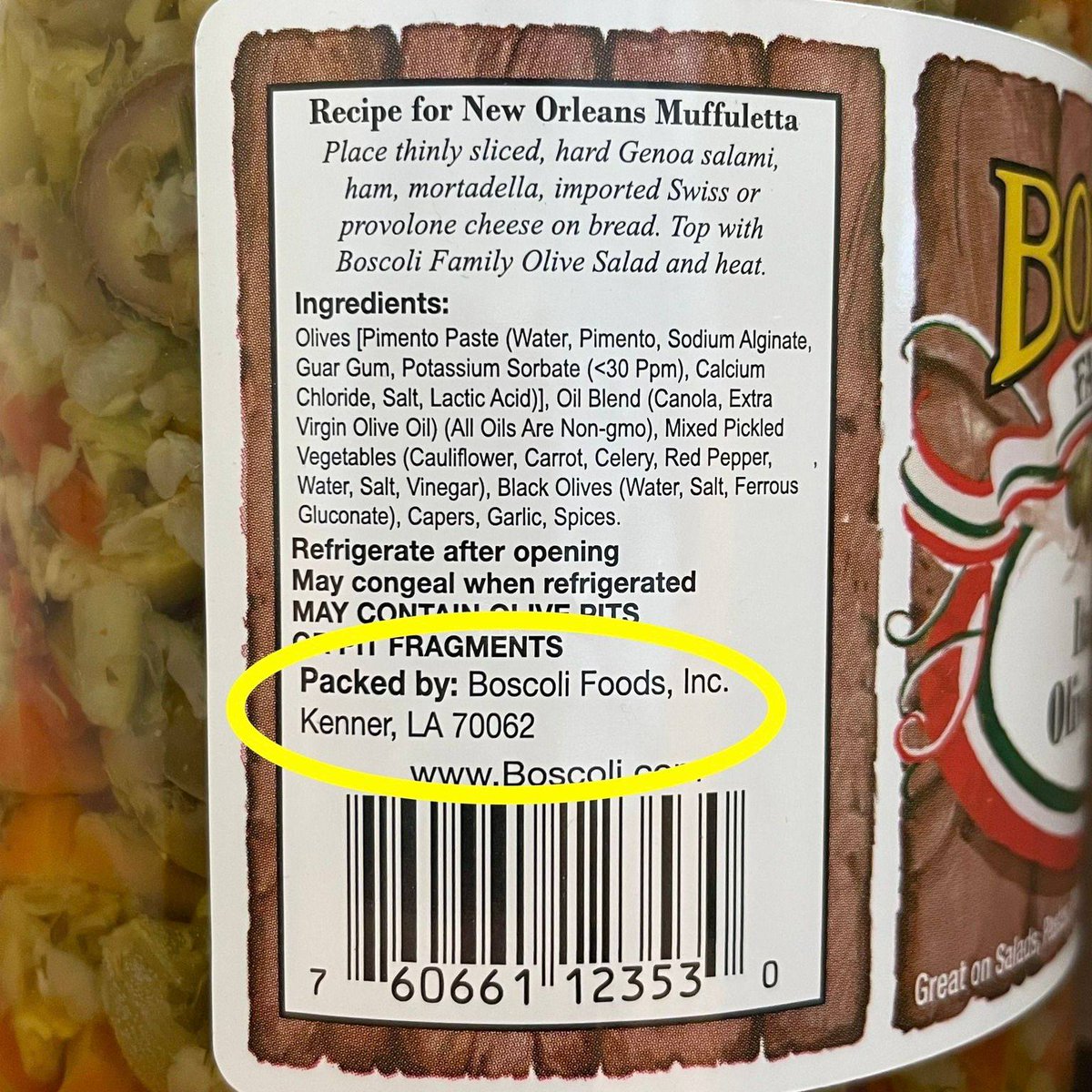 Boscoli's tweet photo. Where is your favorite Olive Salad made?  Look at the label on your jar.
#KennerLA #JeffersonParish #GreaterNewOrleans #UnmistakablyNewOrleans™ #Authentic https://t.co/4bqE9OMNLE