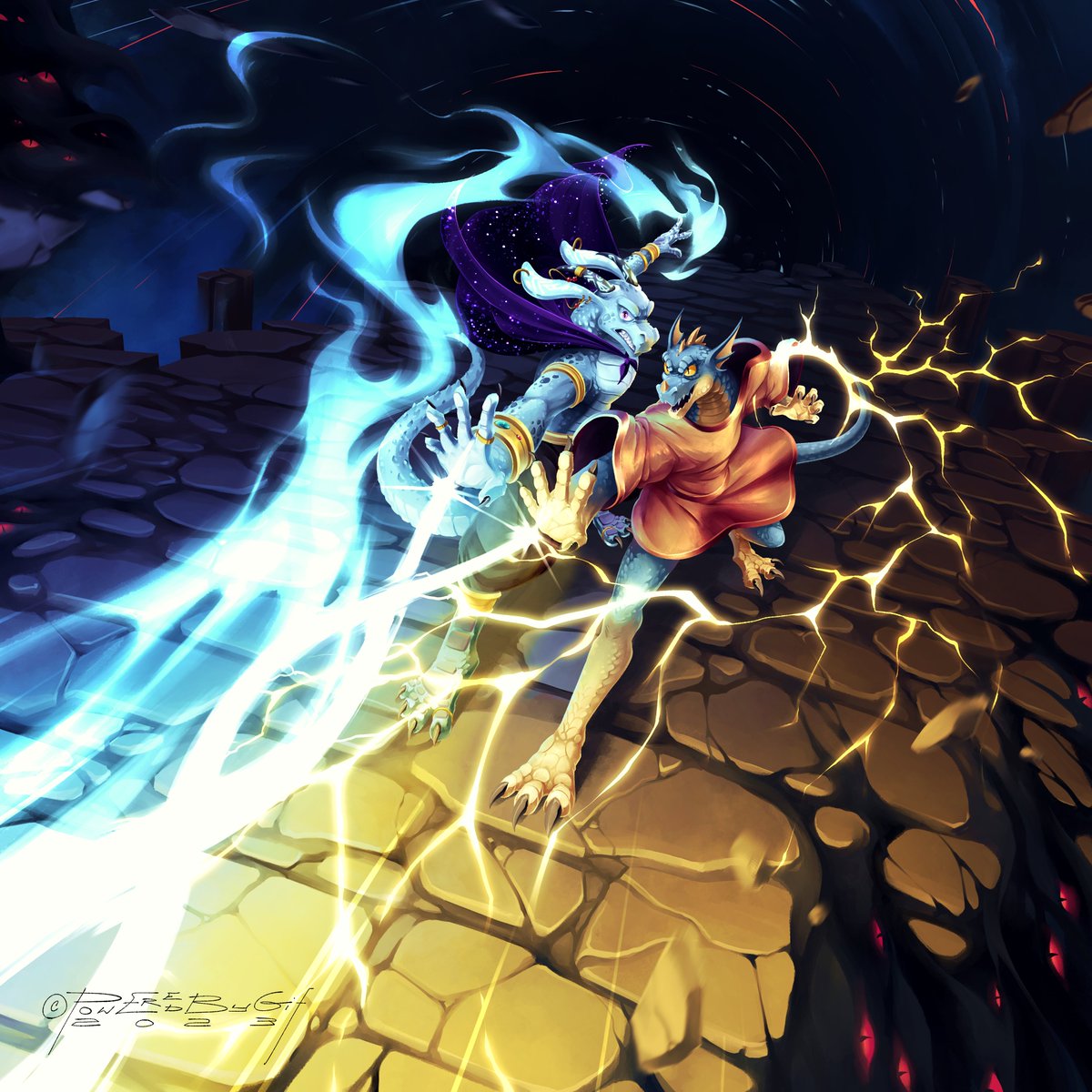 Maji and Tozol performing an ultra rare legendary dual kobold magic blast of fury and destruction!
---
Commission for LordofNoodles