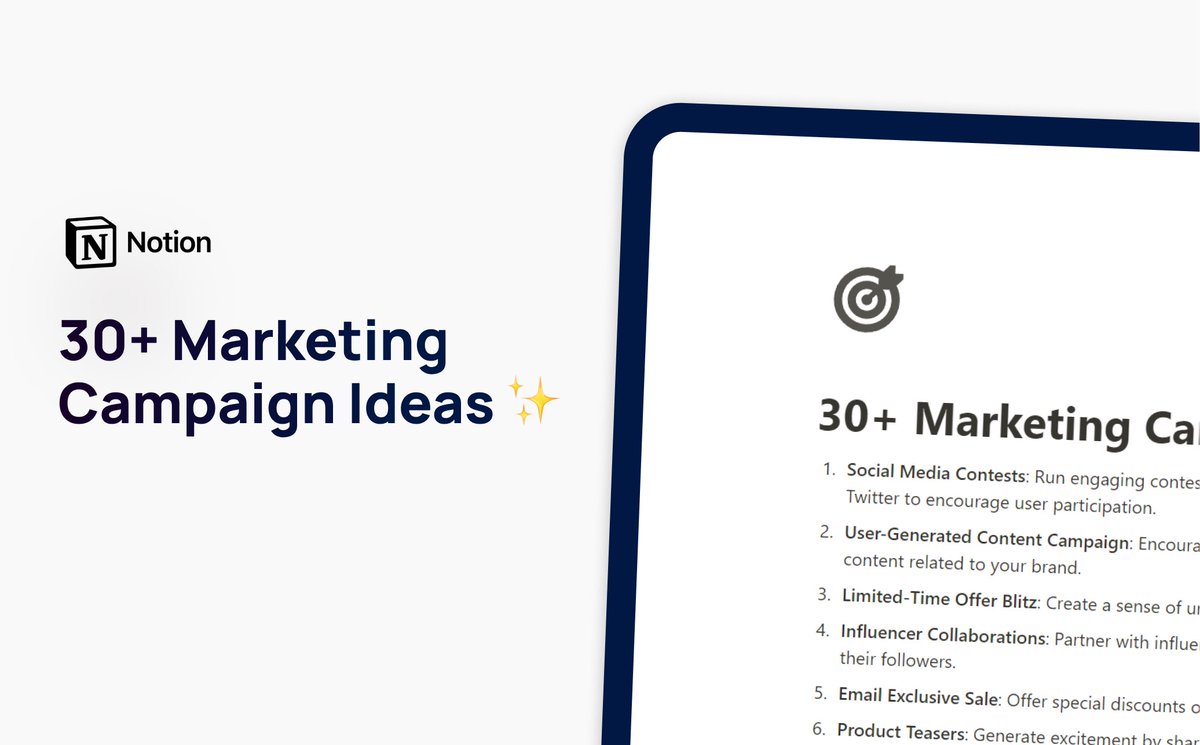 Most people find it difficult to market their products effectively.

So I built 30+ marketing campaign ideas to stand out in a competitive market.

Normally costs $25, but next 24hrs it's FREE!

To get it:

1. Follow me (so I can DM you)
2. Like &amp; rt this tweet
3. Reply "🚀"