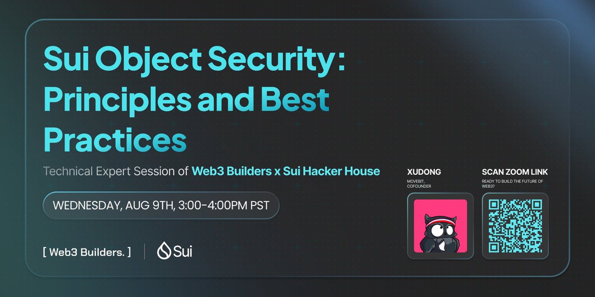 🏠 It's Day 9 at the W3BxSui Hackerhouse! We're thrilled to have Xudong from
 MoveBit <a href="/MoveBit_/">MoveBit</a> giving a talk on Sui Security. See you in person or via Zoom! 😃
 #W3BxSui #Hackerhouse #TechTalks #zkGraph #HyperOracle #BlockchainTech