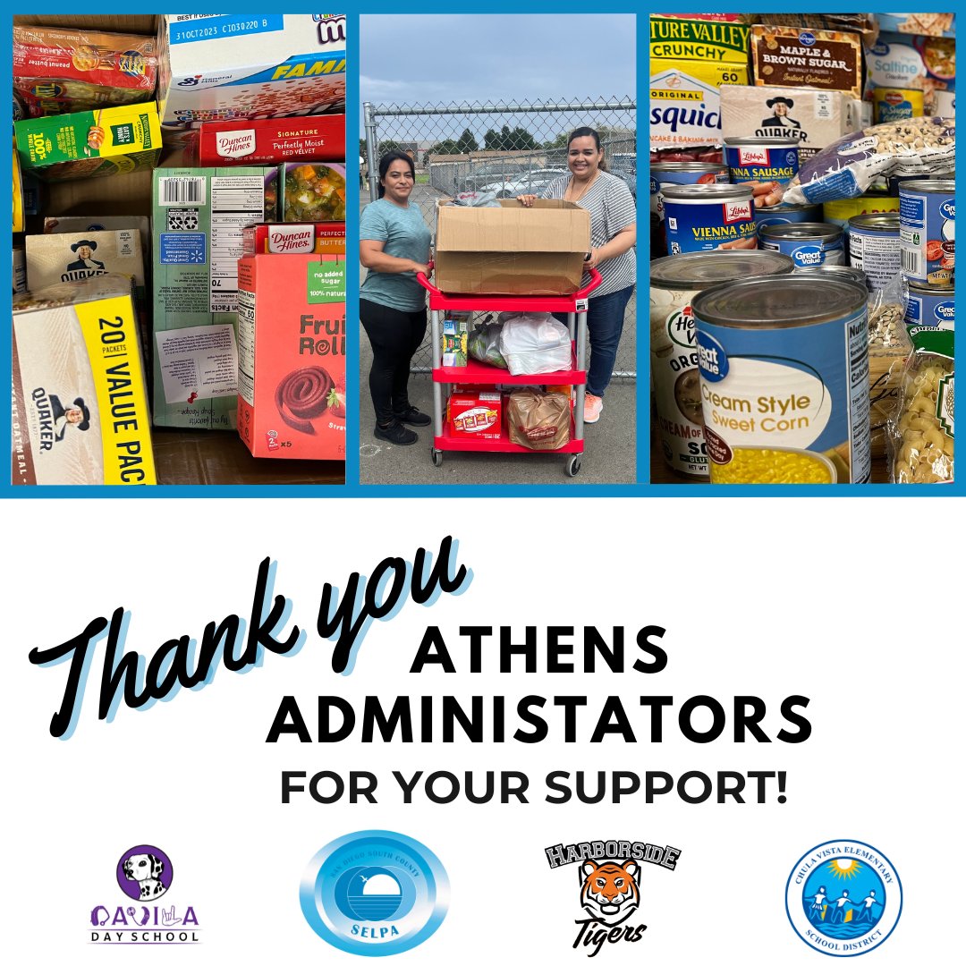 We want to thank Athens Administrators for their support! Recently, the group held a food drive and donated a generous amount of goods to our office. The donation directly supports our Davila Day School and Harborside Elementary School, a CVESD Community School.