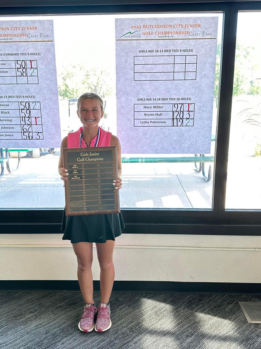 Congratulations to incoming freshman Macy Miller for winning the Hutchinson City Junior Championship. Well done!