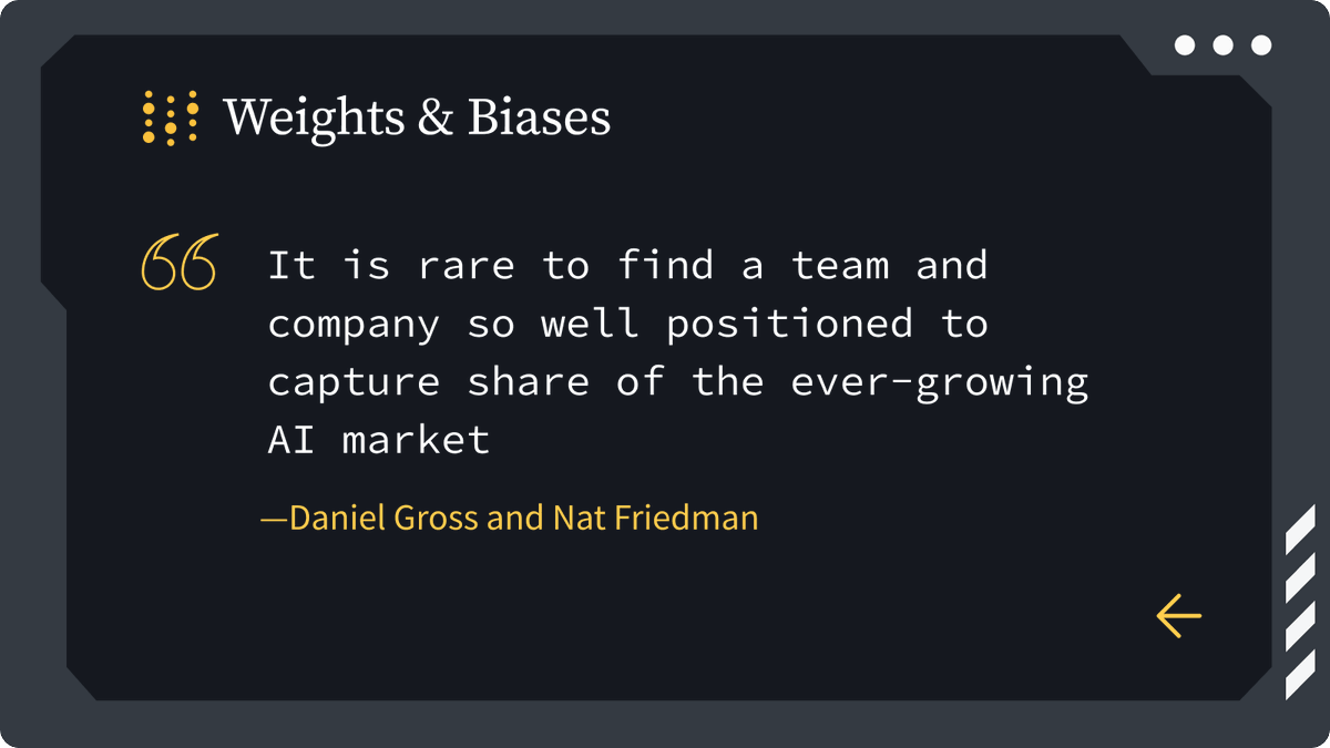 wandb's tweet photo. Funding &amp; Exciting Product Launch! 🎉

Excited to announce a new $50M round led by @natfriedman  &amp; @danielgross – early investors and long-term users of W&amp;B.

"You simply can't do ambitious, expansive projects without best-in-class tools.”- @npew 

🔗 https://t.co/xVxYCU7gqW https://t.co/1uVWptEcI4