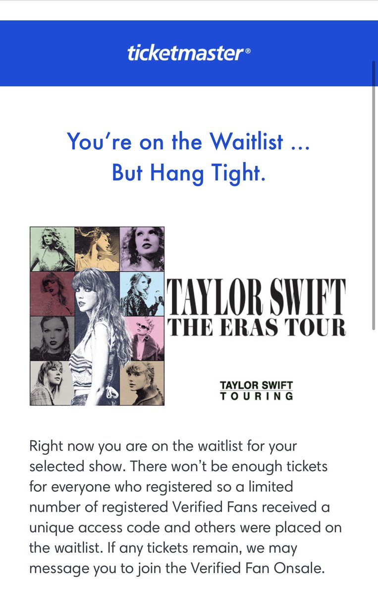 xoxoMarisaRose's tweet photo. Did all the extra credit, then got graded on a curve 😭 #TSTheErasTour #Ticketmaster #TaylorSwift https://t.co/Yq4yATnQs3