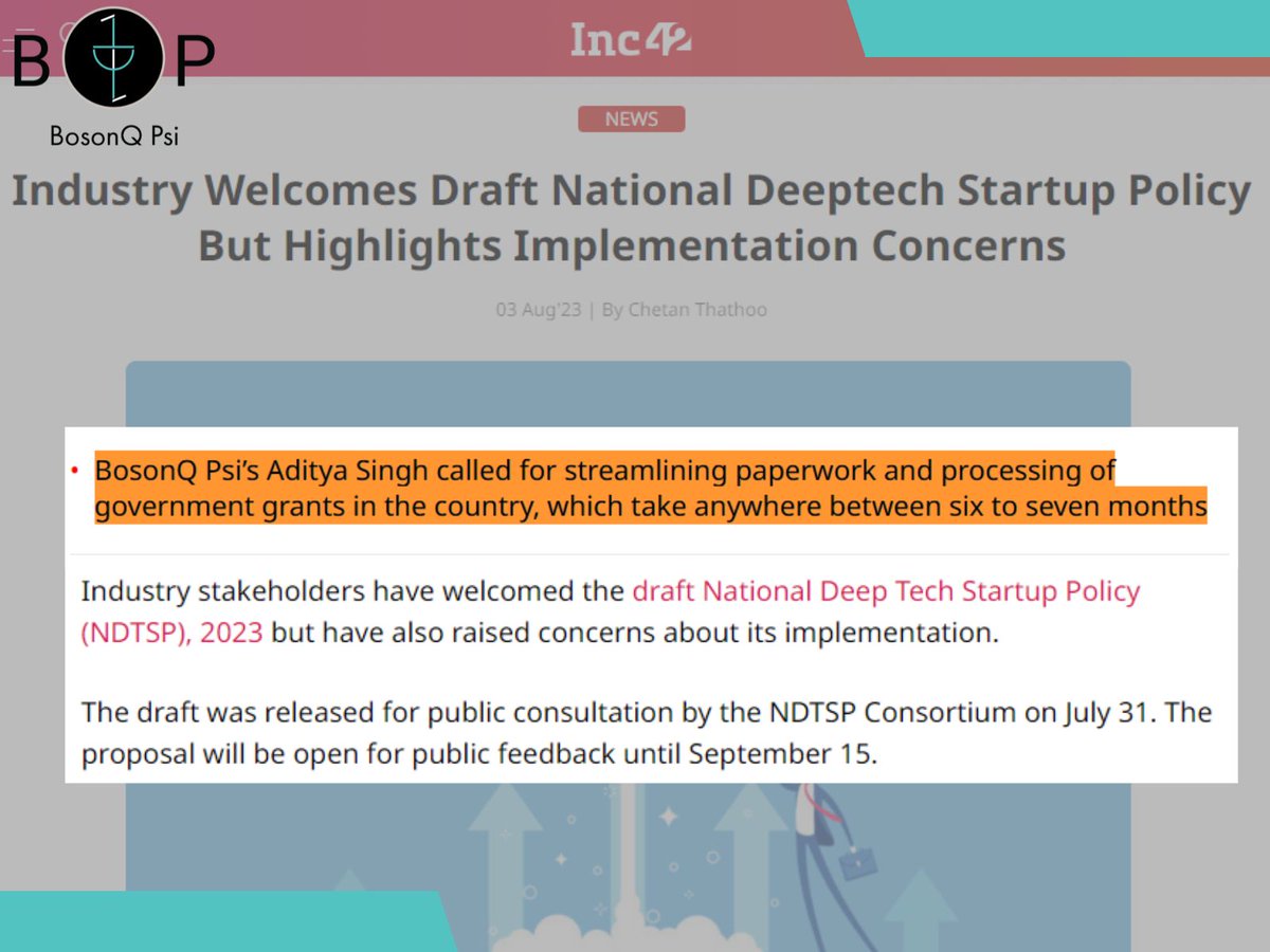 Aditya Singh, our founding member and head of Business and Infra, got mentioned in the Inc42 article.   

Aditya has called for the much-needed streamlining of paperwork and processing of government grants in the country. 

Read more: hubs.li/Q01-xD8t0