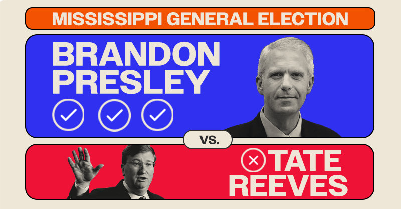 DemGovs's tweet image. The #MSGov general election has officially begun. And @BrandonPresley is the only candidate who’s ready to tackle corruption, expand Medicaid, and represent ALL Mississippians.