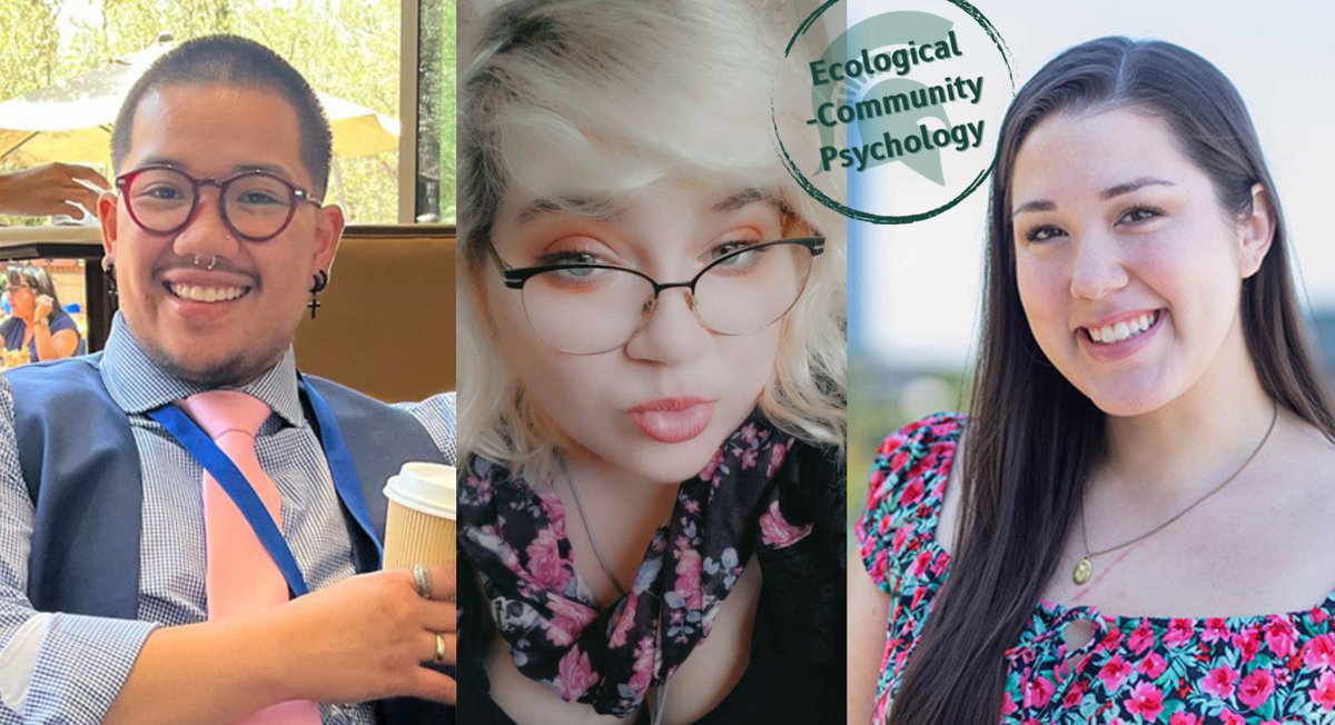 MsuPsychology's tweet photo. Give a warm welcome to our three new graduate students specializing in Ecological-Community Psychology: Lexi LaChappa, Mihael MacBeth, and Sydryl Denila.
Read their Q&As: https://t.co/tcHe5l1ufq💚
@CommPsychMSU #MSUPsychology #MSUSocialScience #CommunityPsych #GradStudent https://t.co/UXNHNZ3vpV
