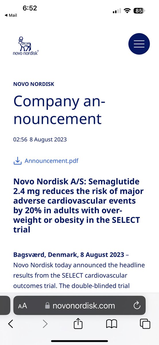 Big News about decreased CV risk in at risk patients using #semaglutide @novonordiskus