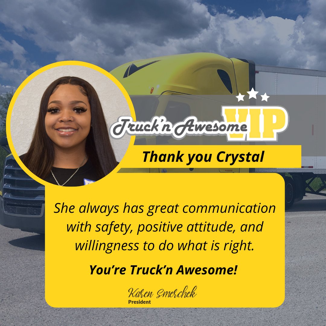 VerihaTrucking's tweet photo. #trucknawesome π€© Today we're featuring VIP Crystal Y. π
"She always has great communication with safety, positive attitude, and willingness to do what is right."π
Say hello to Crystal in the comments!
#Truckinglife #Verihatrucking #VerihaVIP #Appreciationpost #Thankyou https://t.co/WjG2nf1cJQ