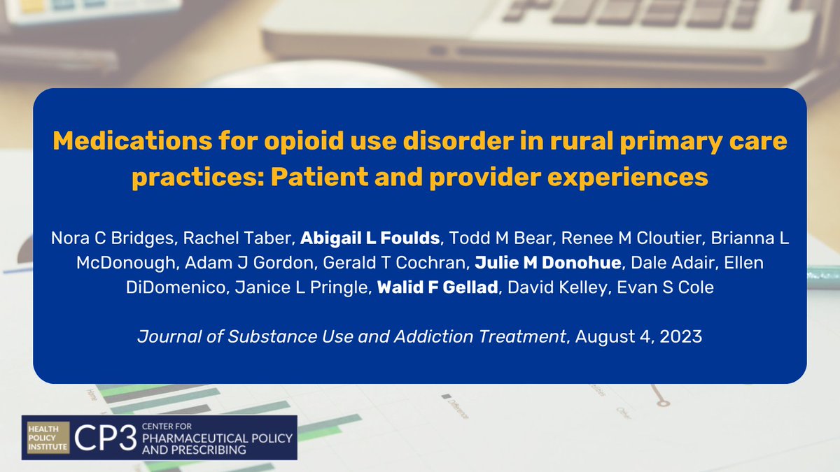 Center for Pharmaceutical Policy and Prescribing (@pittcp3) on Twitter photo Patients & providers identified similar barriers to accessing MOUD, but patients see those barriers in the larger context of social determinants of health.
Read more <a href="/JSATjournal/">Journal of Substance Use & Addiction Tx (JSAT)</a>
sciencedirect.com/science/articl…
Co-authors include CP3's Drs. Abigail Foulds, Julie Donohue, <a href="/walidgellad/">Walid Gellad</a> Patients & providers identified similar barriers to accessing MOUD, but patients see those barriers in the larger context of social determinants of health.
Read more <a href="/JSATjournal/">Journal of Substance Use & Addiction Tx (JSAT)</a>
sciencedirect.com/science/articl…
Co-authors include CP3's Drs. Abigail Foulds, Julie Donohue, <a href="/walidgellad/">Walid Gellad</a>