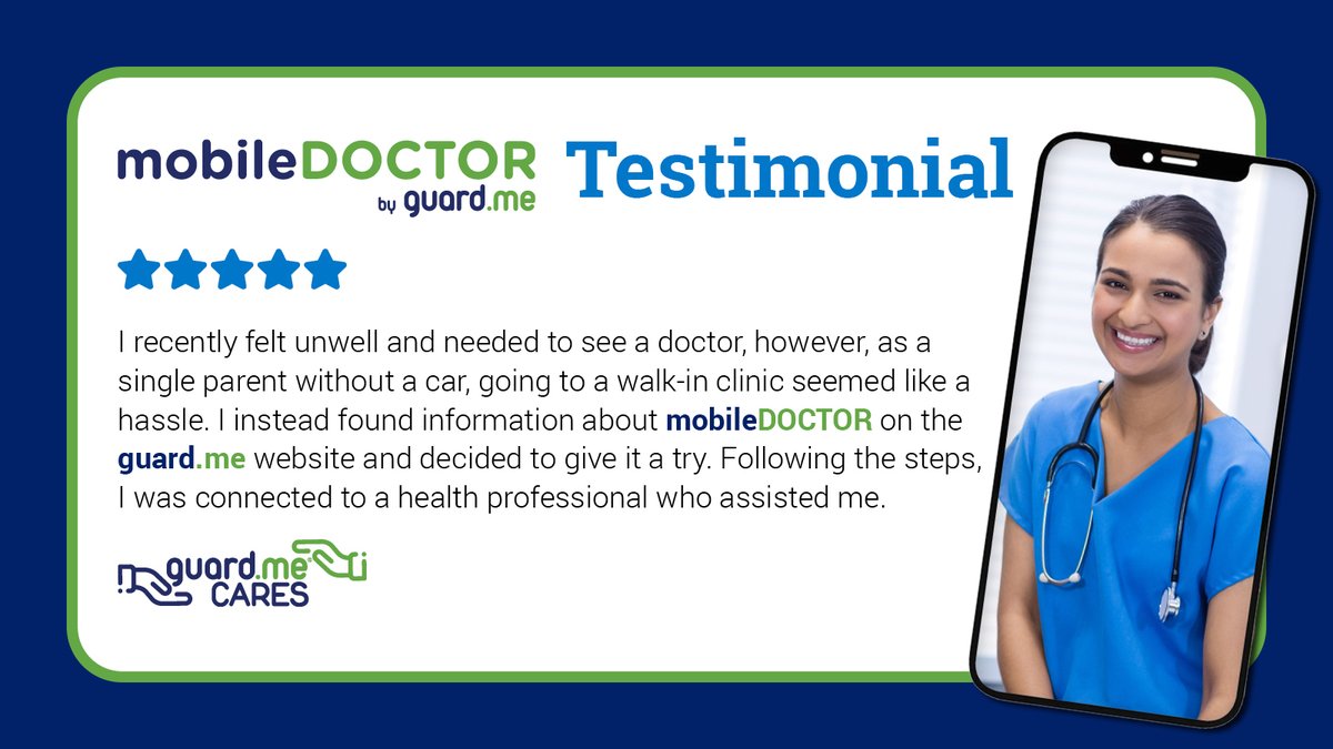 guardmecanada's tweet image. Feeling under the weather can be stressful, especially if you’re a parent juggling your studies, health, and responsibilities! Luckily, there’s mobileDOCTOR to help. Simply go to guard.me/mobiledoctor to connect with a medical professional. #mobileDOCTOR #guardmeCARES