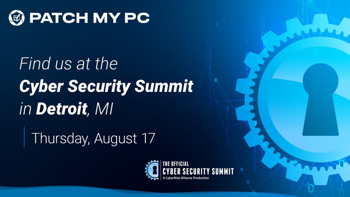 PatchMyPC's tweet photo. The #PatchMyPC team is headed to Detroit! @JordanTheITguy will be speaking on a panel about Ransomware, so don't miss out if you're in the area. #OfficialCyberSecuritySummit #ConfigMgr #MSIntune #AdvancedInsights #cybersecurity https://t.co/tS0yFlPV0y
