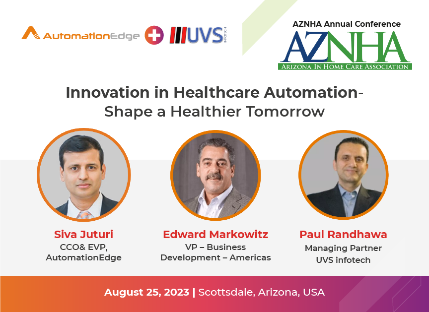 AutomationEdge's tweet photo. Explore about the innovation in the #healthcare process with AutomationEdge at
the Arizona In-Home Care Association's (#AZNHA) annual conference.
Know More: https://t.co/bxRg1vueDz
#healthcareautomation #USAEvent #hyperautomation #solflo #UVSinfotech https://t.co/HwyQEtMLaz