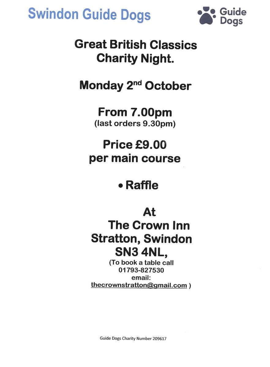 GREAT BRITISH CLASSICS CHARITY NIGHT ON 02/10/2023 at The Crown Stratton from 7pm price £9 per main course.
Please book early as it is very popular event. #li