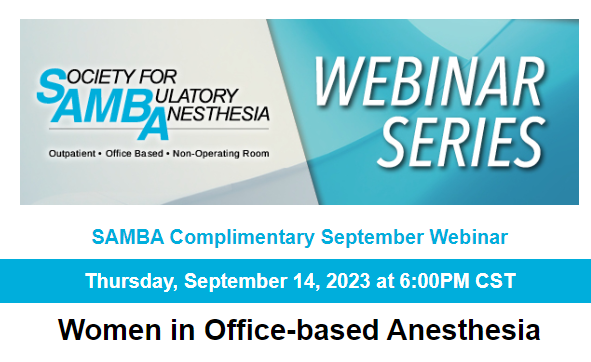 TheScope_MA's tweet photo. Save the Date! On 9/14/23, @sambahq is hosting a free webinar on women in office-based anesthesia. Register here: https://t.co/cPMX4Jg8Ou 

Attendees will learn the unique challenges and joys of ambulatory anesthesia careers for women, and develop specific success strategies! https://t.co/EbiZC3VrBl