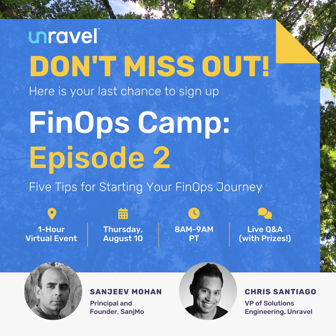 unraveldata's tweet image. Last chance to discuss #DataFinOps with industry experts @SanjMo and Chris Santiago. Join our 1-hour virtual event on Aug 10 and get answers to all your questions.

Sign Up Today - unraveldata.net/3Px3z1g 

#techevent #event2023 #latestevents #roundtable #unraveldata