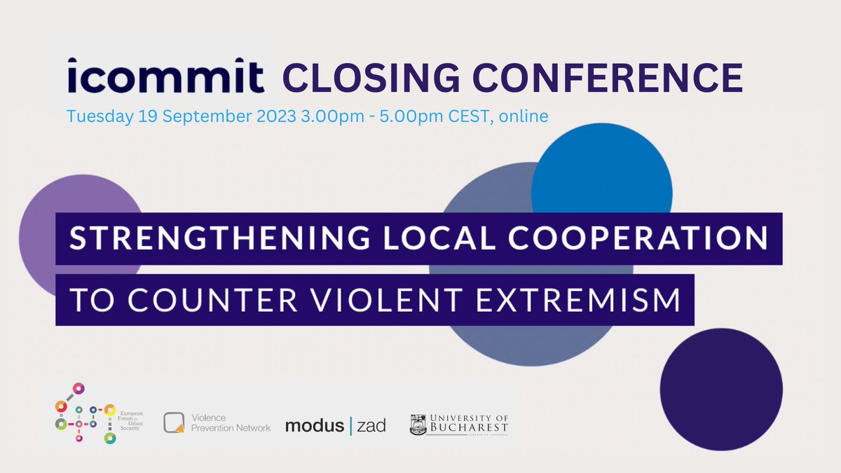 We look forward to presenting and discussing the results of the #icommit project at our closing conference on 19 September. Interested in learning more about strengthening #multiagencycooperation &amp; #desistance from #extremism? 
Register here ▶️ t.ly/TIaSp